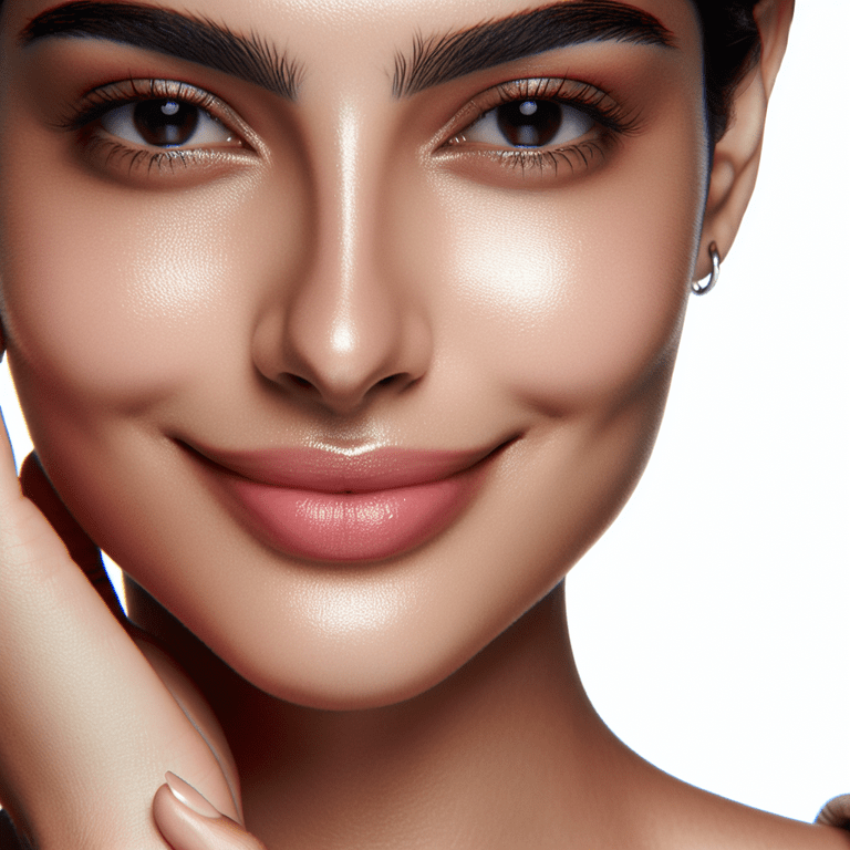 Close-up of a South Asian individual with flawless, radiant skin exuding confidence and vitality.